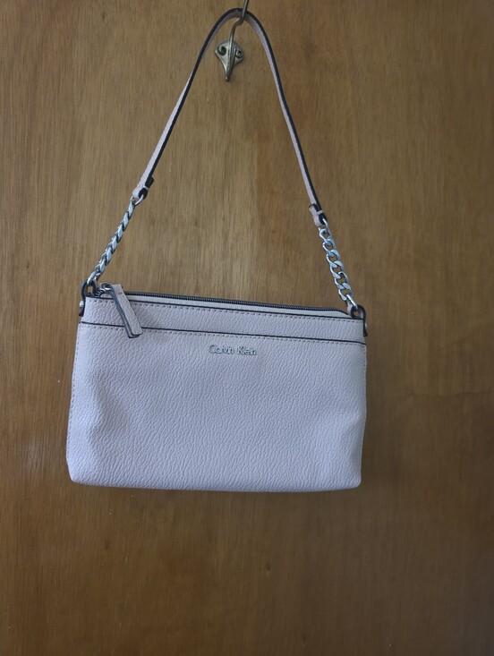 Calvin Klein Handbags - Calvin Klein Pale Pink Pebbled Leather Shoulder Bag with Chain Accent